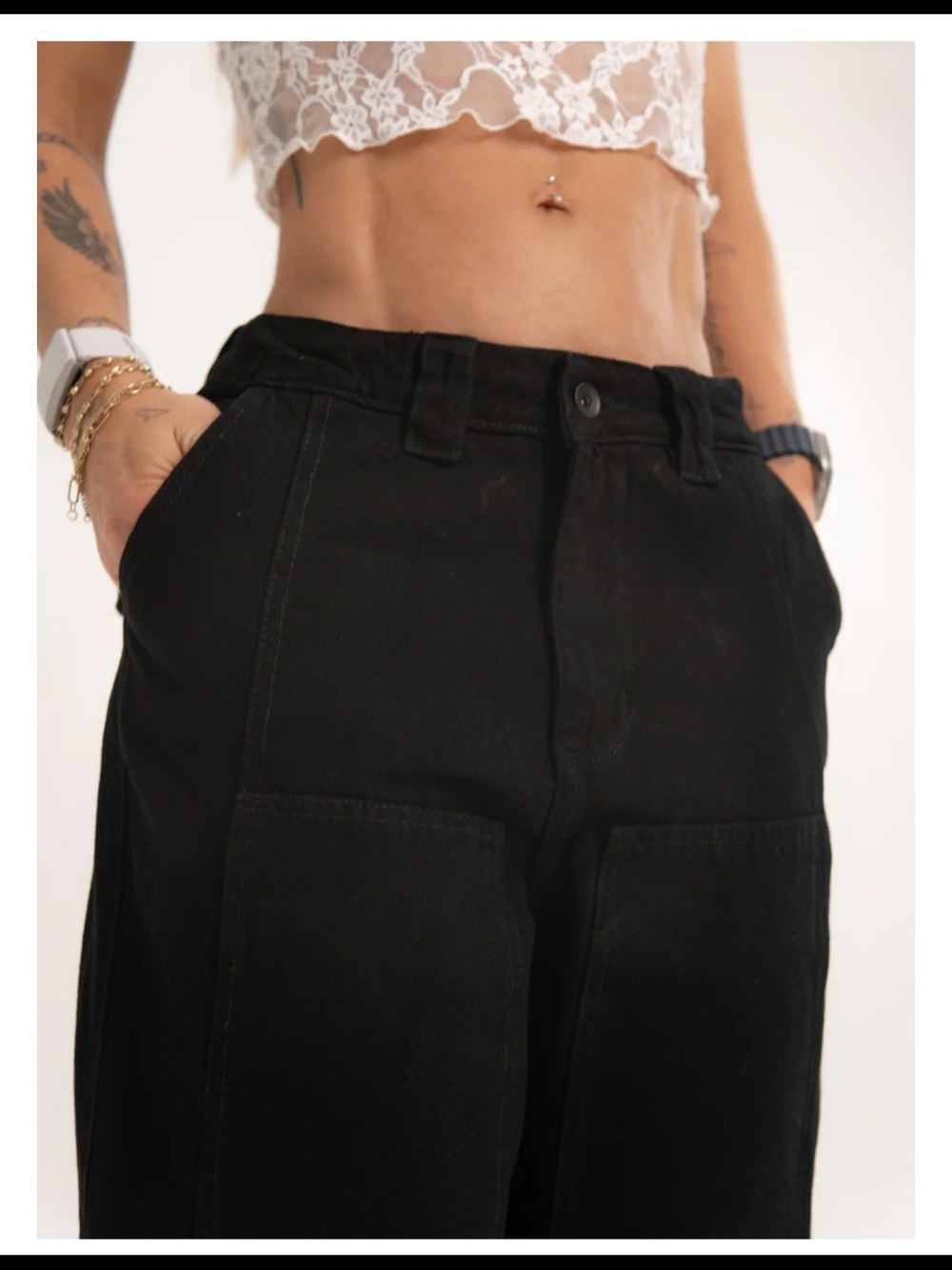 Aiki Black - Women's Low Rise Cargo Jeans